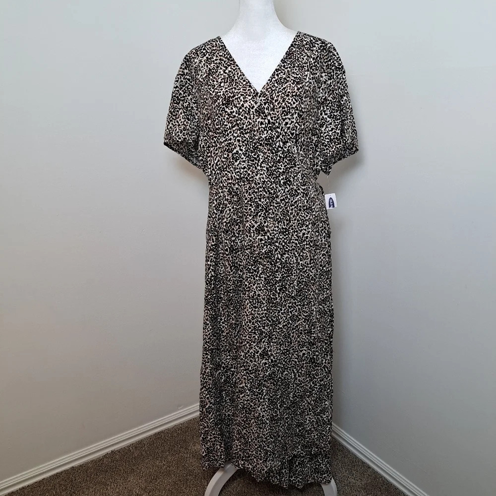 NEW Old Navy Cute Lightweight Leopard Animal Print Woven Wrap Maxi Dress Sz 2XL